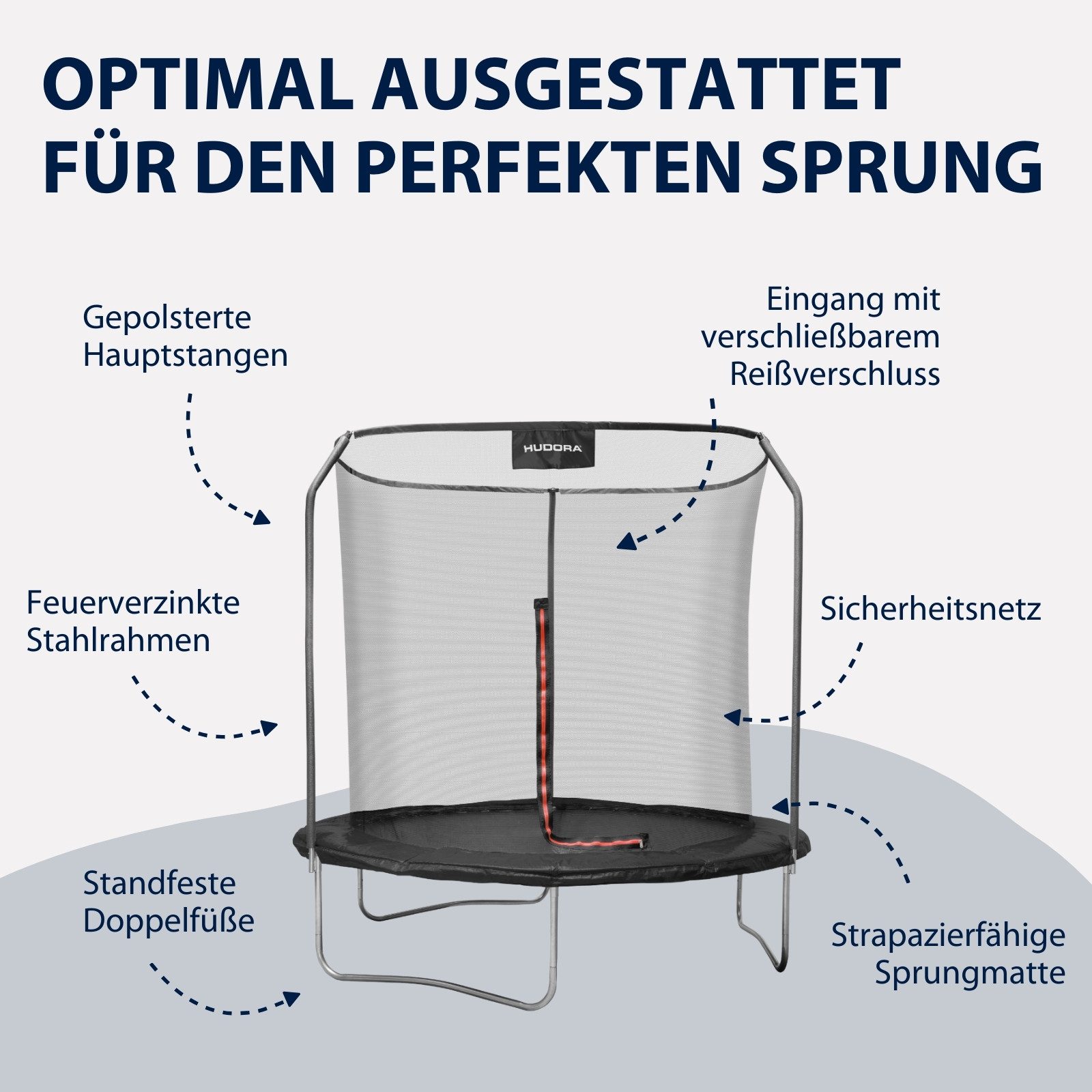 Hudora Gartentrampolin Firstfür Kinder/Jugendliche & Erwachsene, Ø 250 cm, mit Sicherheitsnetz, TÜV-GS geprüft, extra breite Randabdeckung