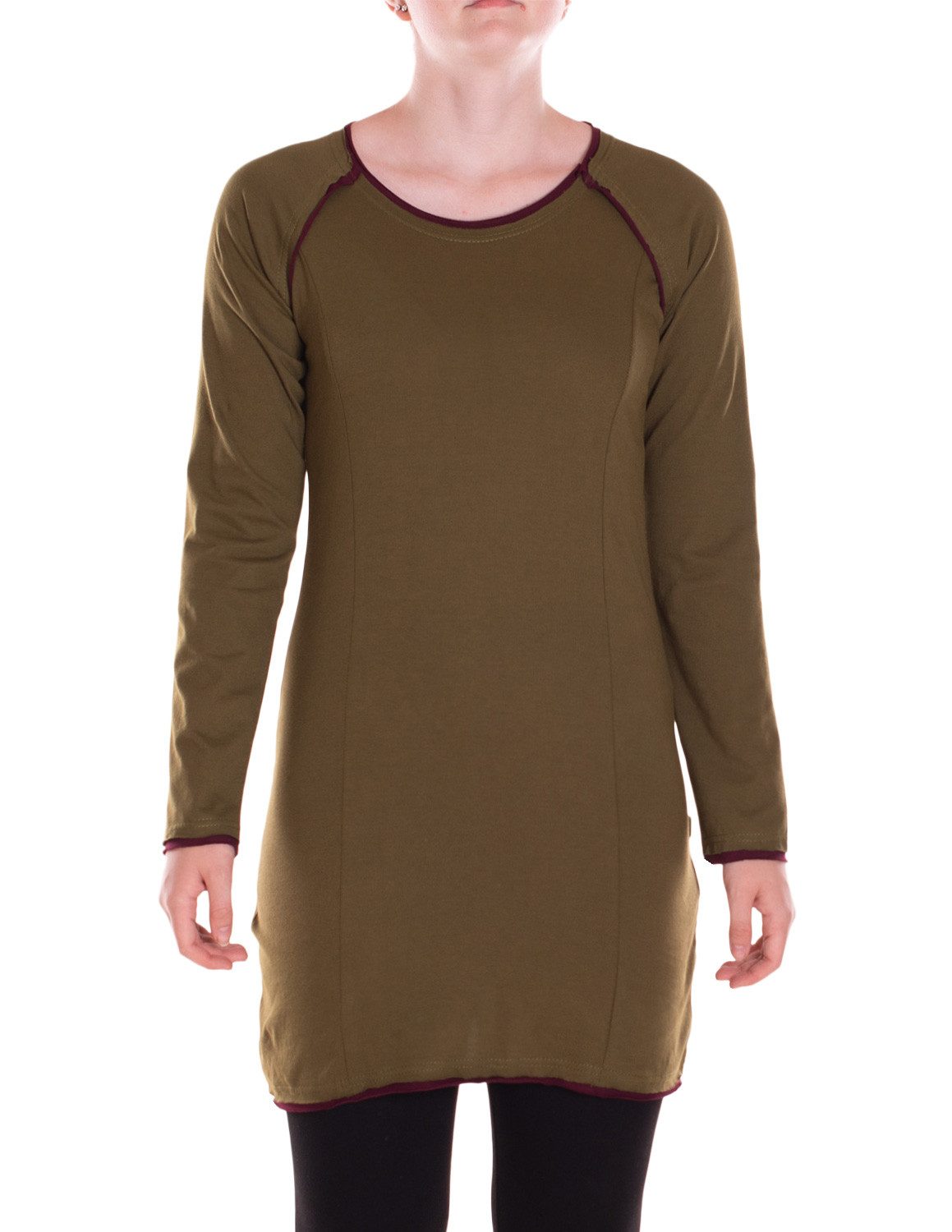 Vishes A-Linien-Kleid Damen Kleid Baumwolle Casual Rundhalsausschnitt langarm einfarbig Alternative Bekleidung, Ethno, Hippie, Retro Style