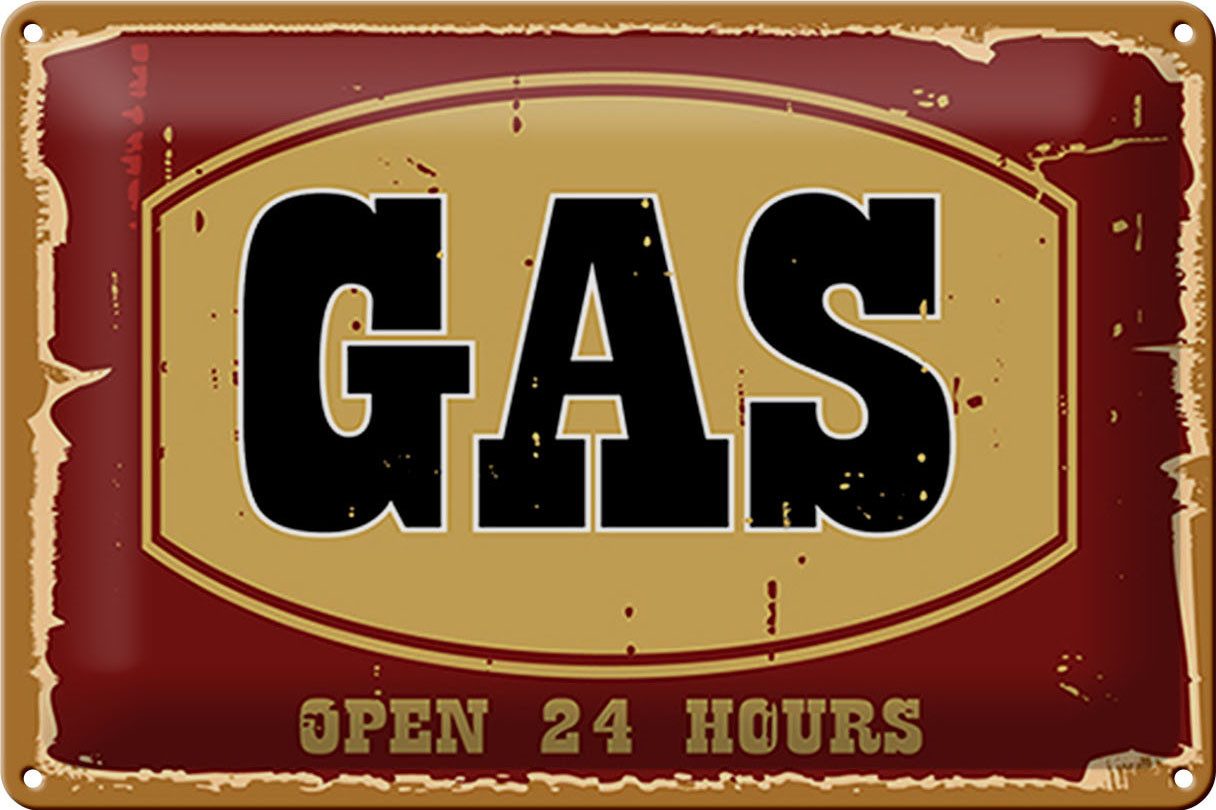 Metallschild Hinweis 30x20cm GAS open 24 hours