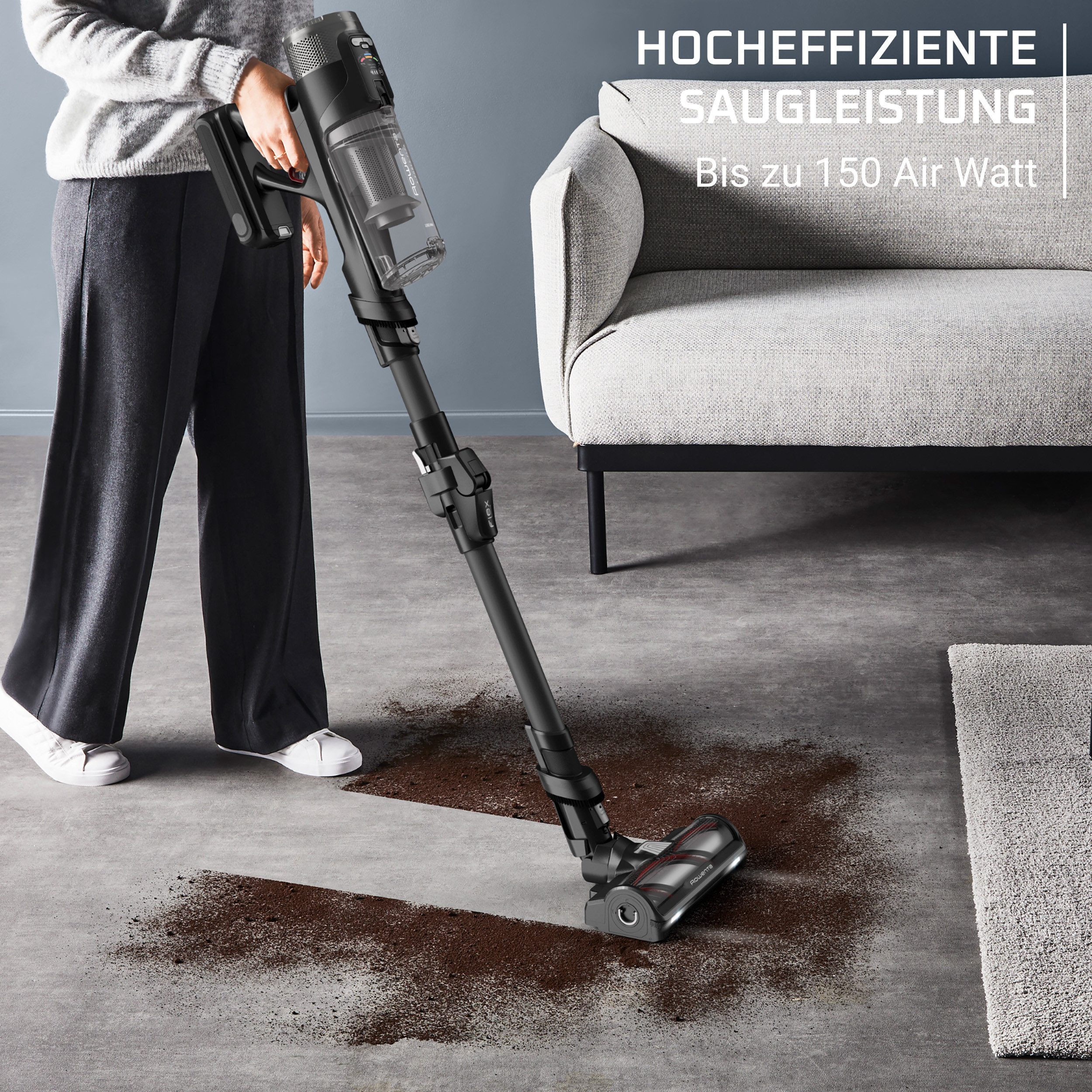 Rowenta Akku-Hand-und Stielstaubsauger X-Force Flex 12.60 Neo Complete, 60 Minuten Laufzeit, Flex-Gelenk, beutellos, LED-Beleuchtung, hocheffiziente Saugleistung dank 150 Air Watt, RH9L55