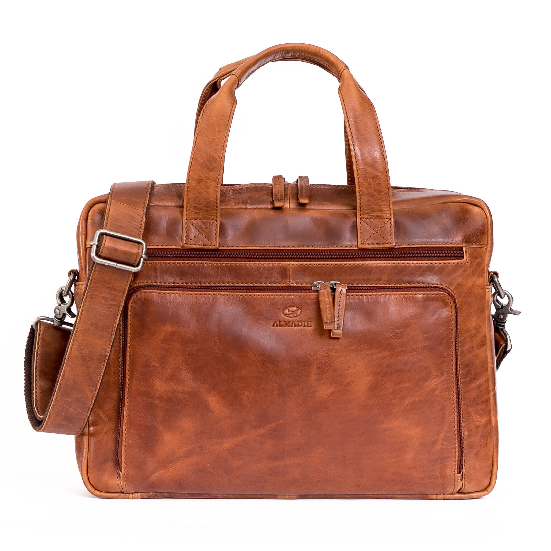 ALMADIH Businesstasche Leder Businesstasche BRUNO Ledertasche 15 Zoll Aktentasche Braun