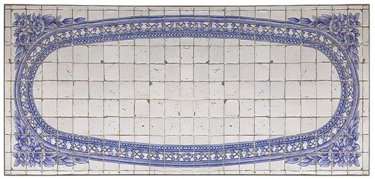Casa Padrino Dekoobjekt Luxus Barock Mosaik Fliesen Tischplatte Antik Weiß / Blau - Verschiedene Größen - Handgefertigte & Handbemalte Naturstein Esstisch Tischplatte - Barock Möbel