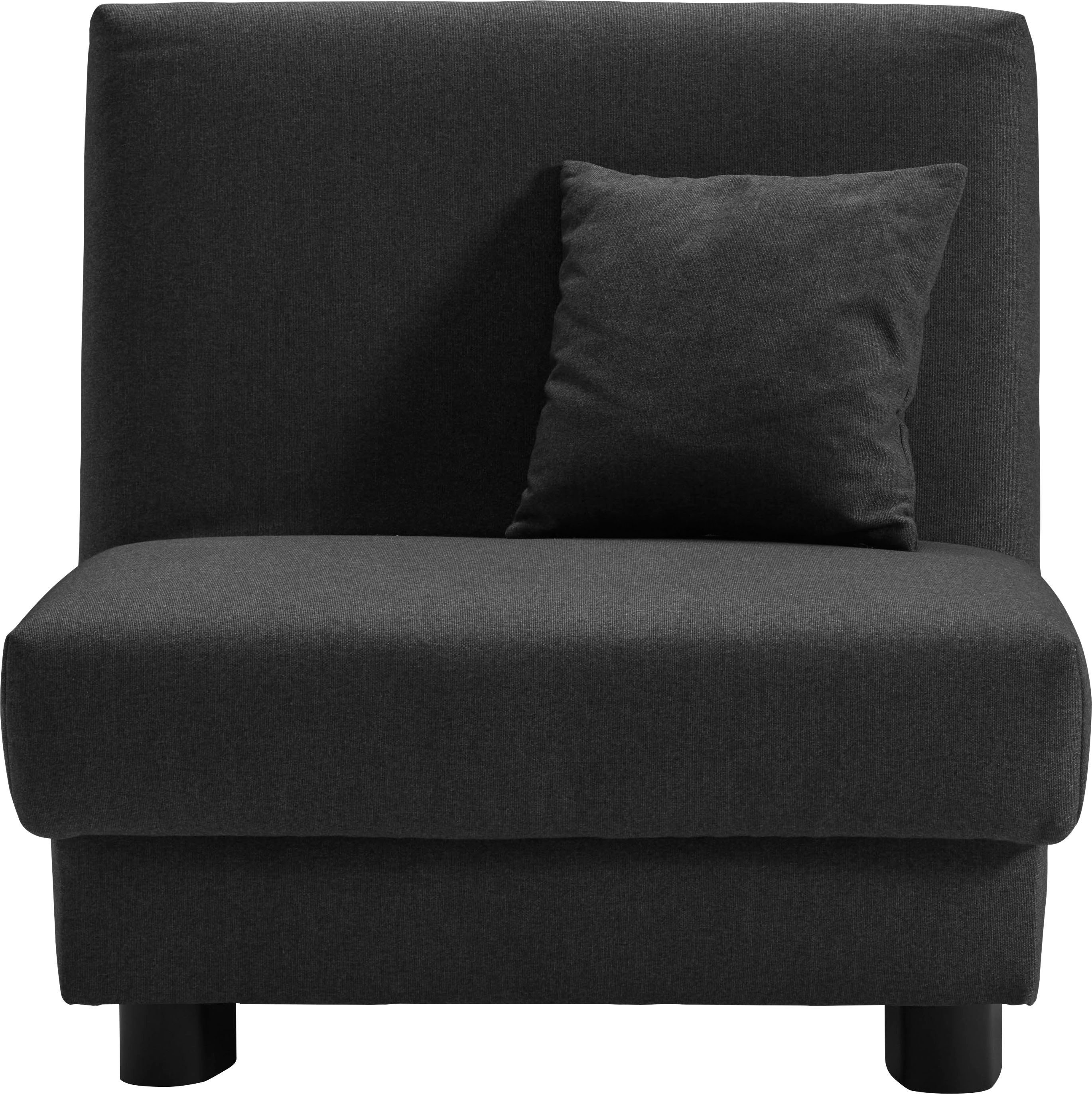 ell + ell Schlafsofa Enny, Liegefläche Breite 80 cm, Liegehöhe 45 cm, Füße schwarz, Rückenlehne dunkelgrau | Alle Sofas