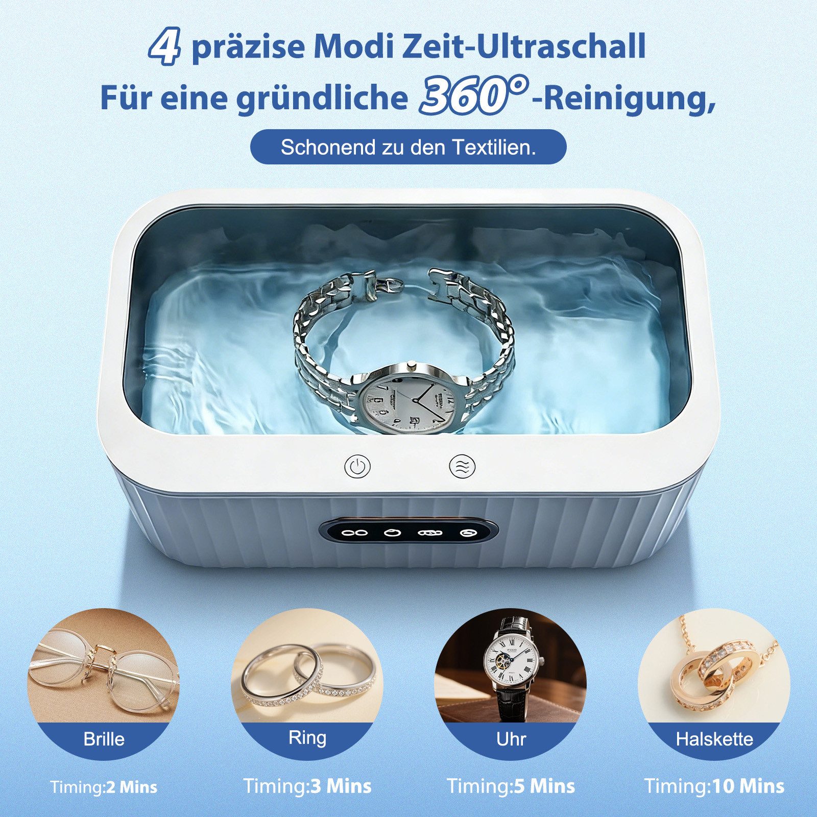AKKEE Ultraschallreiniger Ultraschallreinigungsgerät 45KHz für Brillen Ringe Schmuck Münzen, 400ml Großes Fassungsvermögen