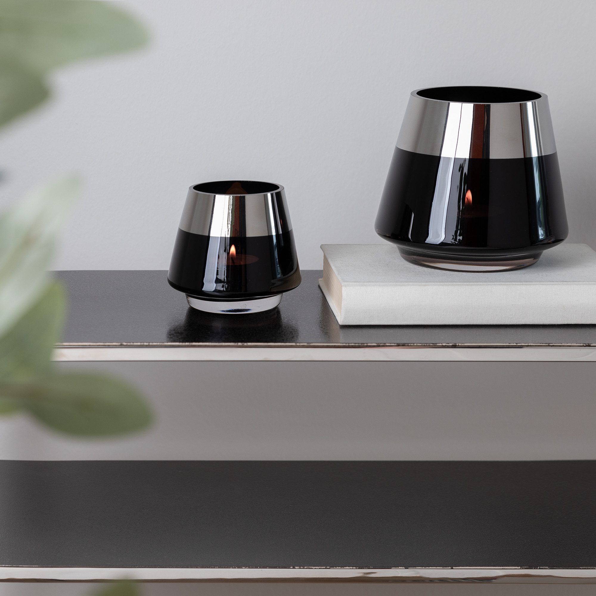 Fink Teelichthalter JONA - 2er Set Teelichthalter aus Glas in Schwarz/Silber - Windlichter (2er Set, 1 St., 2 Stück), Teelicht - Kerzenlicht - Geschenkeset - Dekoration - Kerzenhalter
