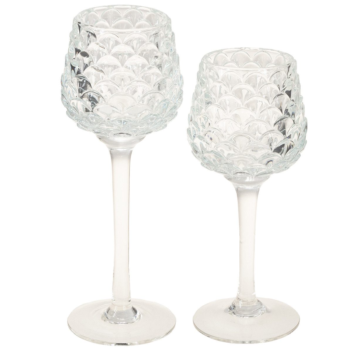 Viana Tischvase Elegante Glas-Teelichthalter mit Zapfenstruktur und Standfuß