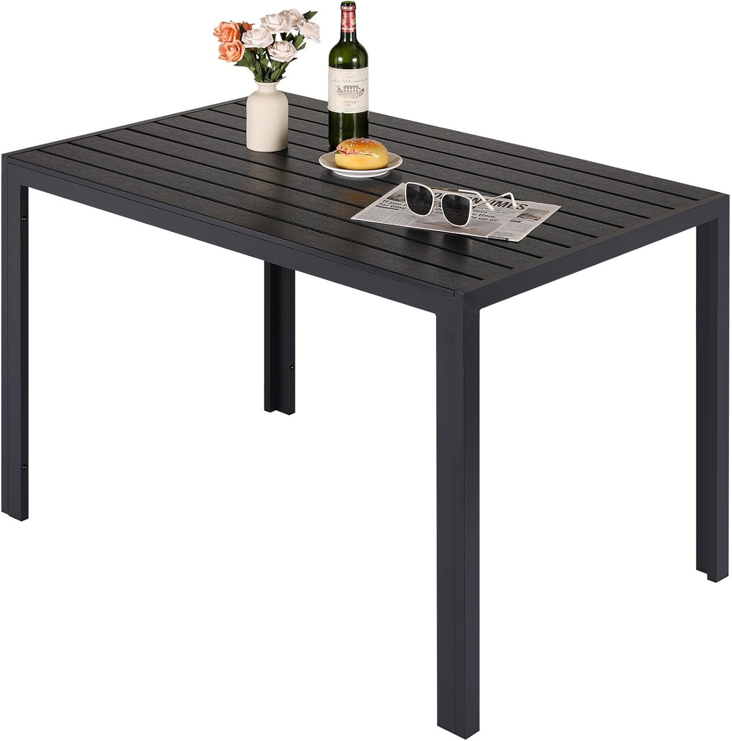 TLGREEN Gartentisch Aluminiumrahmen Quadratisch (110x70cm WPC Balkontisch Wetterfest, Rechteckiger Terrassentisch, Esstisch Outdoor, 1 Tisch), Hitze- und Wetterbeständig, rutschfest, Brettbreite 6.5cm