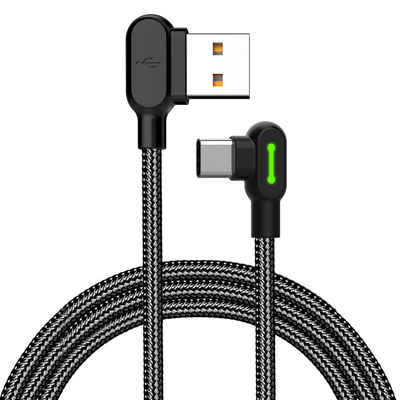 mcdodo »90 Grad Ladekabel Winkel Typ-C USB-C Kabel abgewinkelt Nylon geflochten Schnellladegerät L Form für Smartphones« USB-Kabel, Typ C (Eurostecker), USB-C (50 cm), Winkelstecker