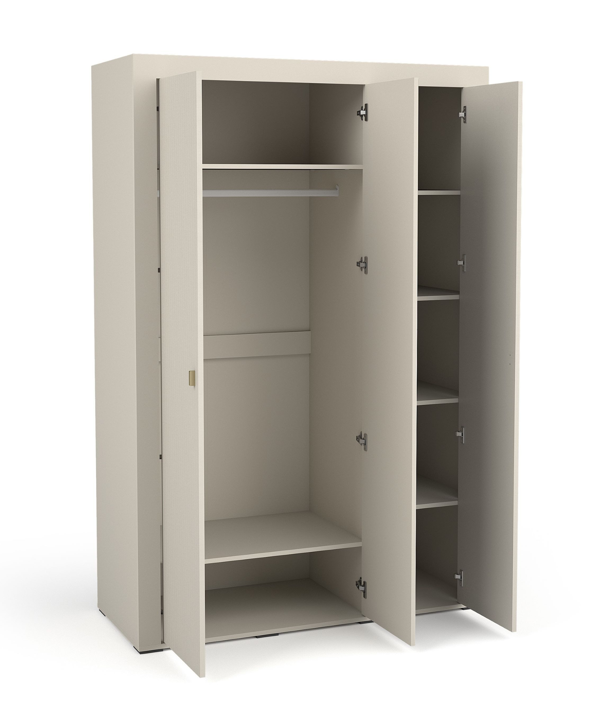 99rooms Drehtürenschrank Kossa (Kleiderschrank, Schrank) Modern Design, 7 Fächer, 6 Einlegeböden, Kleiderstange, mit 3 Türen