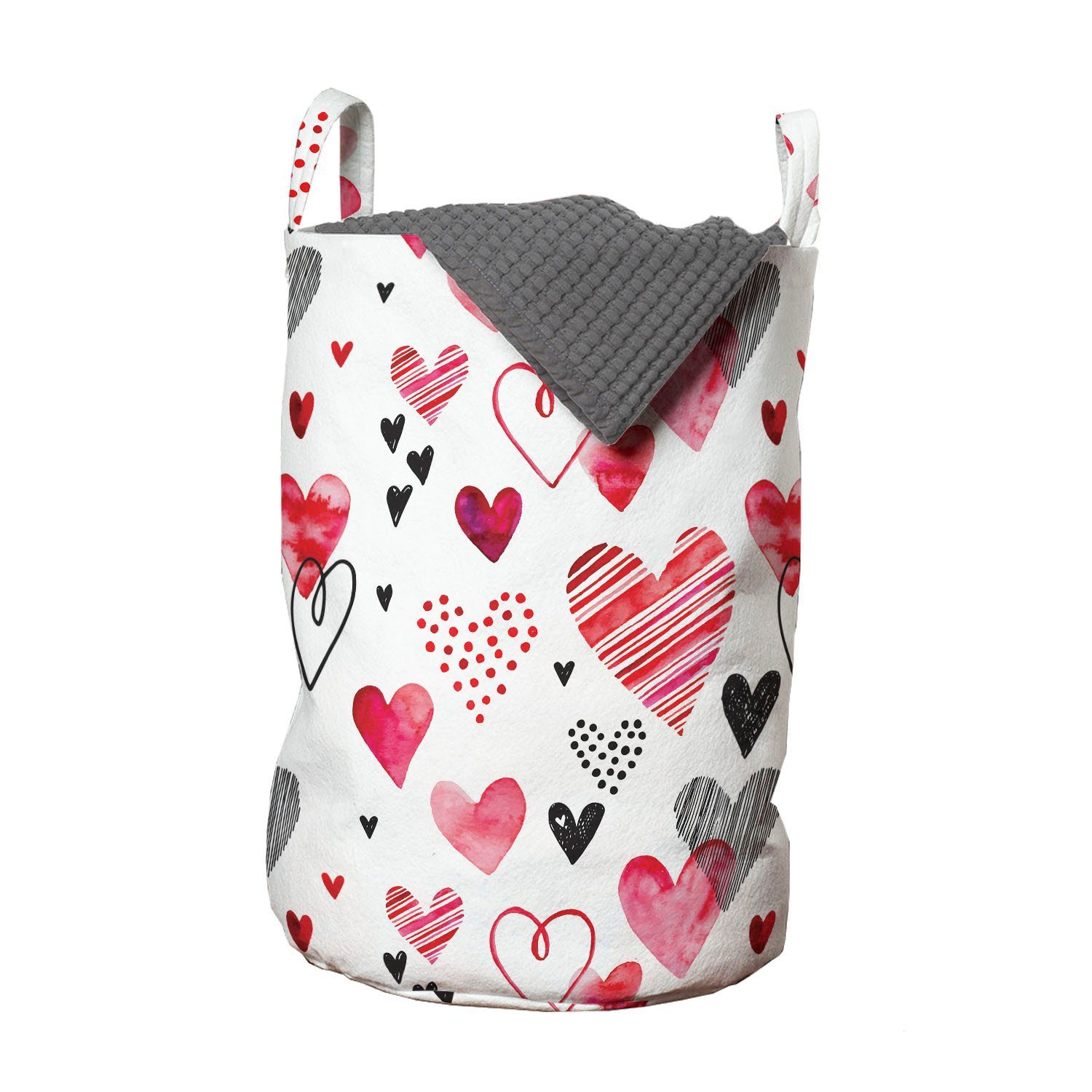 Abakuhaus Wäschesäckchen Wäschekorb mit Griffen Kordelzugverschluss Herz Design für Valentines Doodle Waschsalons