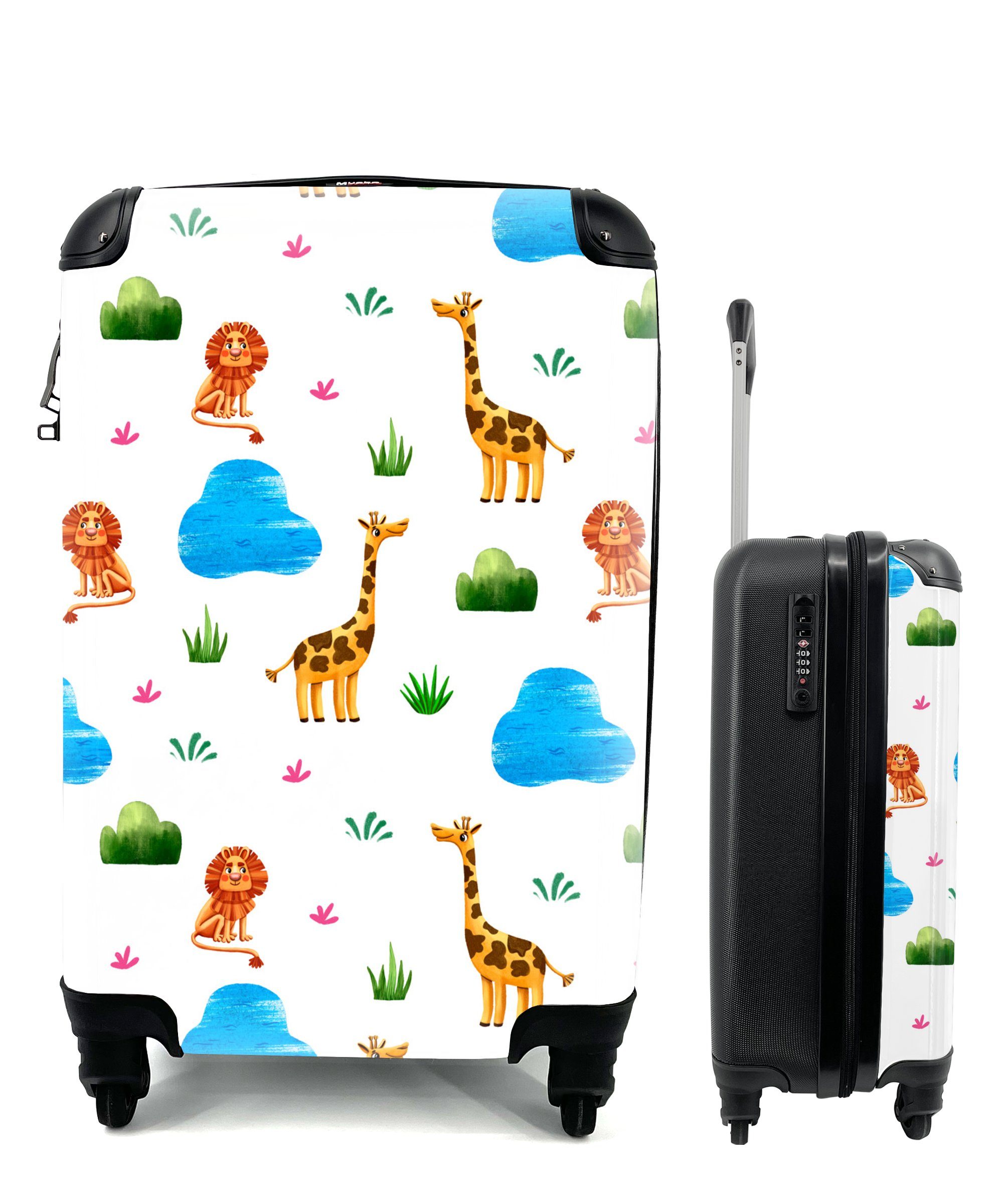 MuchoWow Handgepäckkoffer Löwe - Giraffe - Tiere - Vorlage, 4 Rollen, Reisetasche mit rollen, Handgepäck für Ferien, Trolley, Reisekoffer