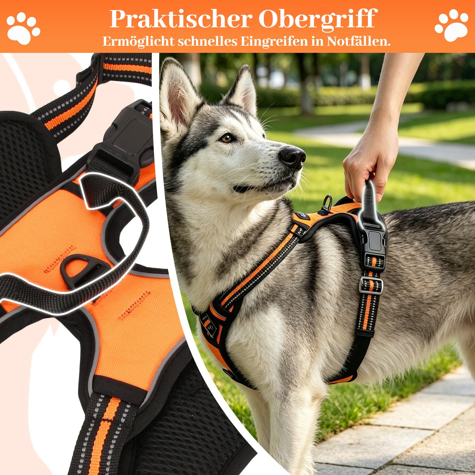 BlingBin Hunde-Geschirr Antizug Hundegeschirr mit Leine, Anti Zieh Geschirr für Hunde, Nylon und Polyester, Atmungsaktives und Reflektierendes Brustgeschirr für Mittelgroße Hunde
