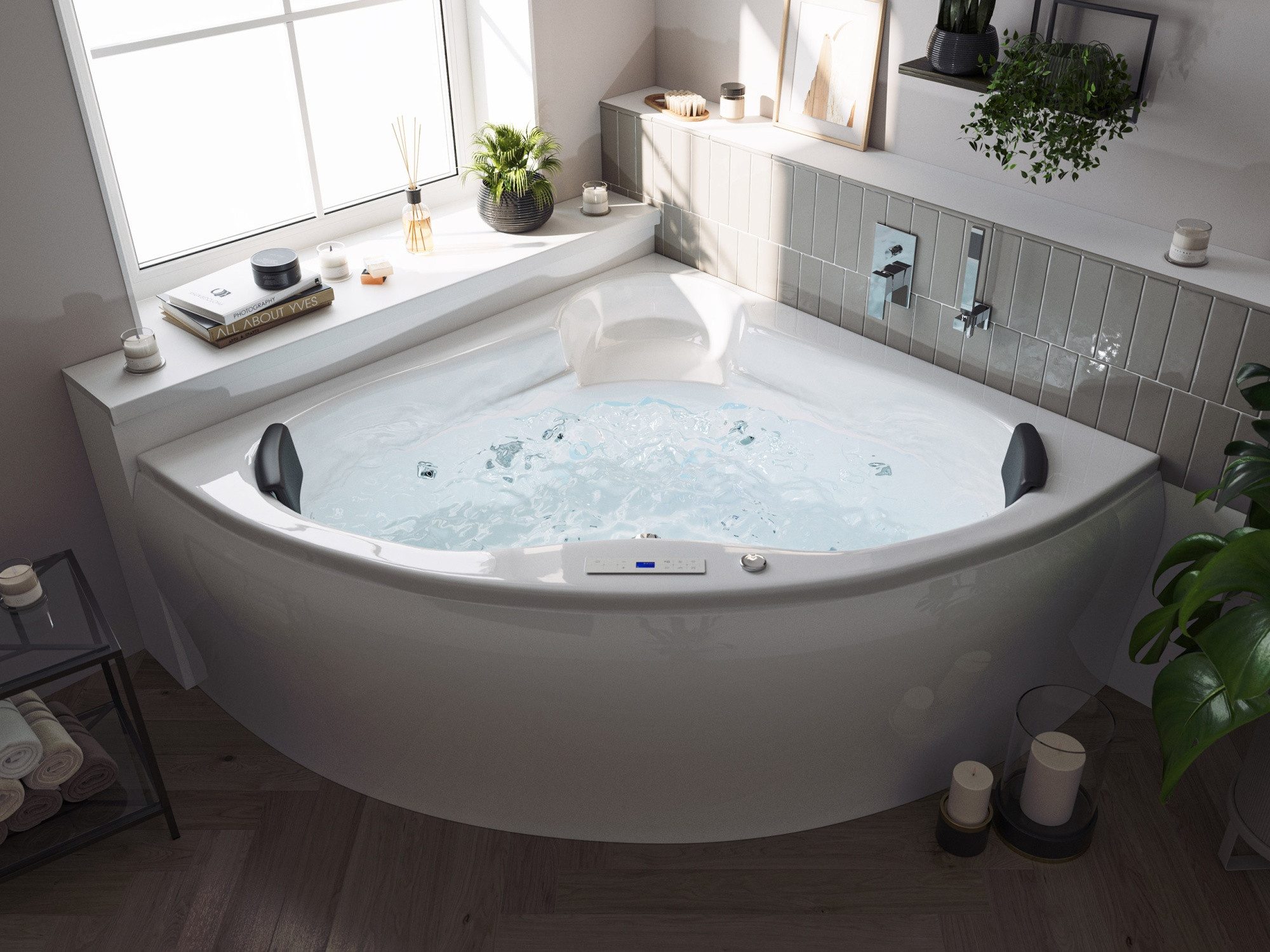 Magnolia Home Whirlpool Eck Whirlpool Selene 140x140x59 Made in Germany 22 Düsen Befüllung Übe