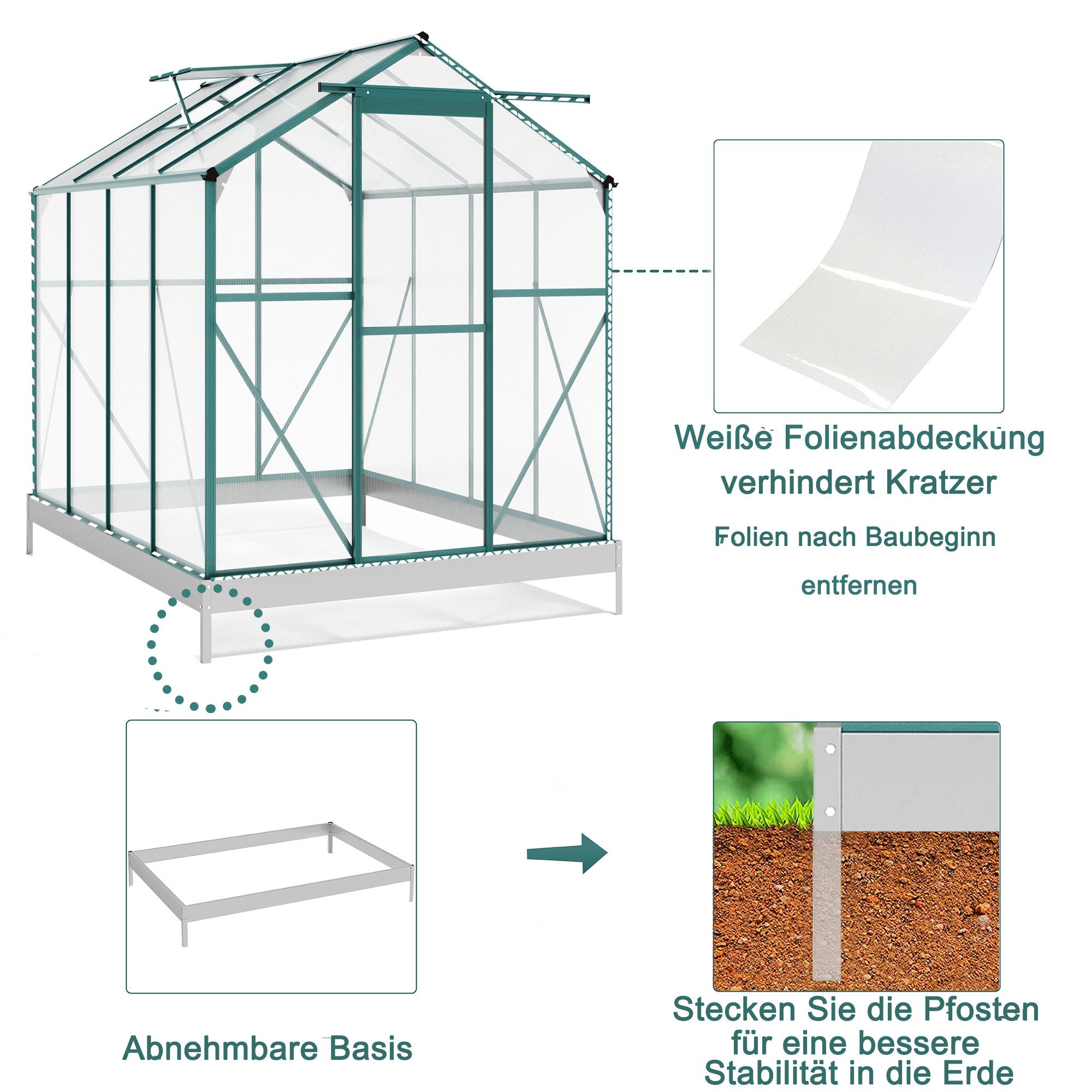 Thanaddo Gewächshaus Aluminium Gewächshaus, Treibhaus Gartenhaus, Pflanzenhaus 4,8m²