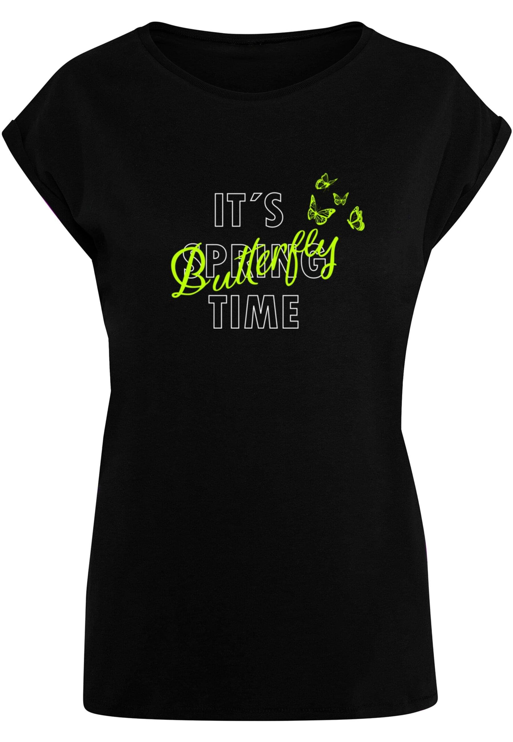 Merchcode T-Shirt Damen Ladies It´s Spring Time Extended Shoulder Tee (1-tlg) black