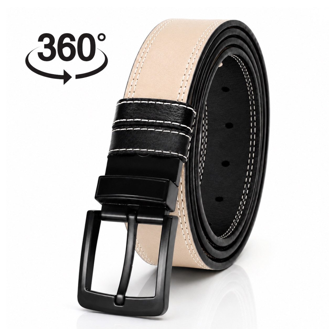 herémood Ledergürtel Herren Leder Gürtel 4cm, Ledergürtel, Herrengürtel, Vatertagsgeschenk (Gürtel Herren Beige & Schwarz 120 cm - Premium Ledergürtel - handgefertigt - hochwertig verarbeitet - kürzbar, 1-St., Vatertagsgeschenk für Papa Mann) Männer Gesch