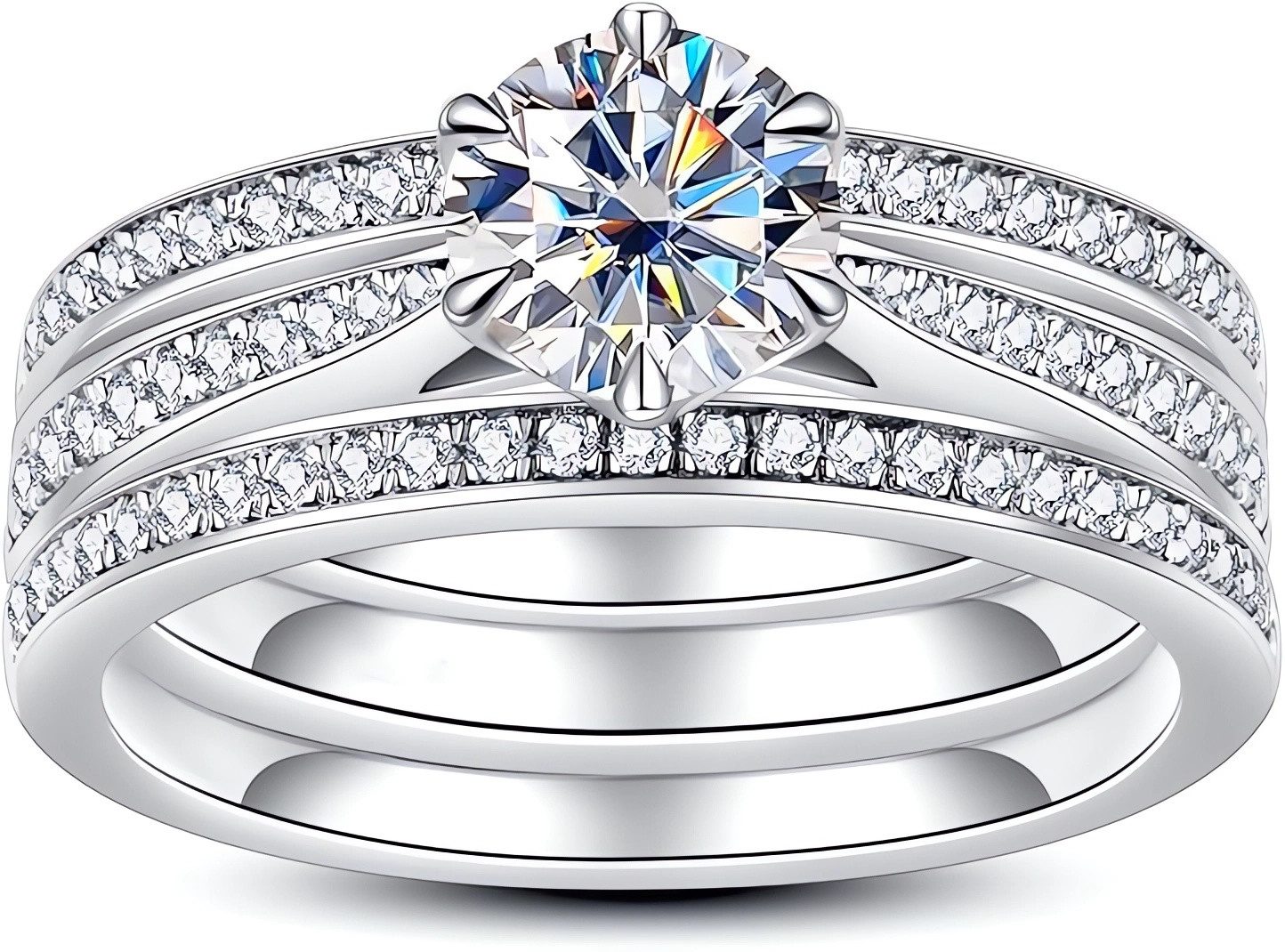 Jumpeak Diamantring 1 ct E VS2 3EX 14K Eheringe weißgold Verlobungsringe frau Festgeschenk (Set, Eheringe 585 Gold,Schmuck Damen Ringe,2-teiliges Ringset,Mama Geschenk), Diamantringe Klammerbesatz Versprechensring rund Diamant Labordiamant