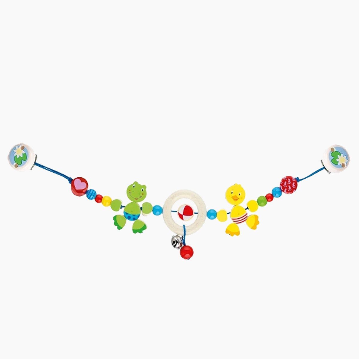 goki Kinderwagenkette Kinderwagenkette Ente und Frosch mit Clips (packung, 1-tlg., set), Eine Kette, die die Sinne Ihres Babys stimuliert