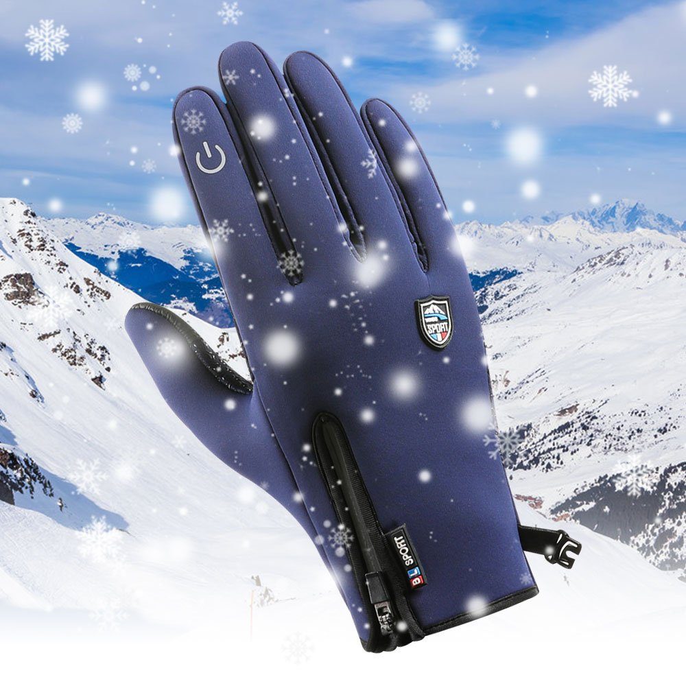 Touchscreen, Outdoor (1 Sport Winter, Paar) Wasserdicht, Laufen Skihandschuhe Herbst Winddicht Rosnek für Blau