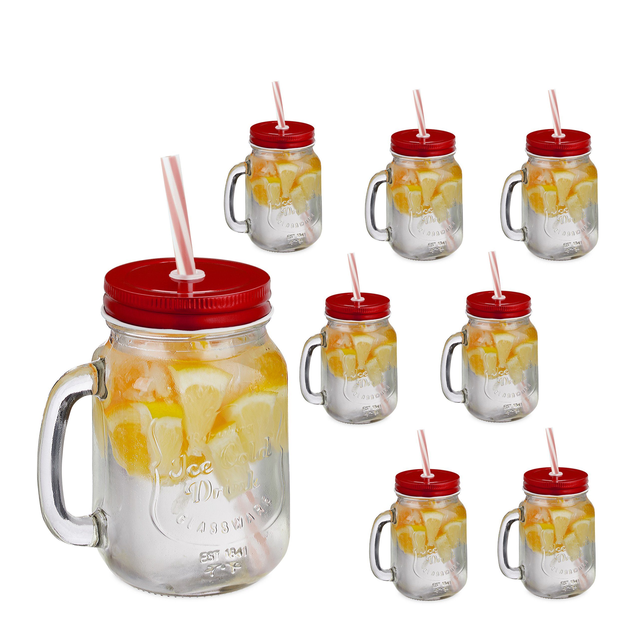 Gläser-Set 8er Set Trinkgläser mit Deckel rot