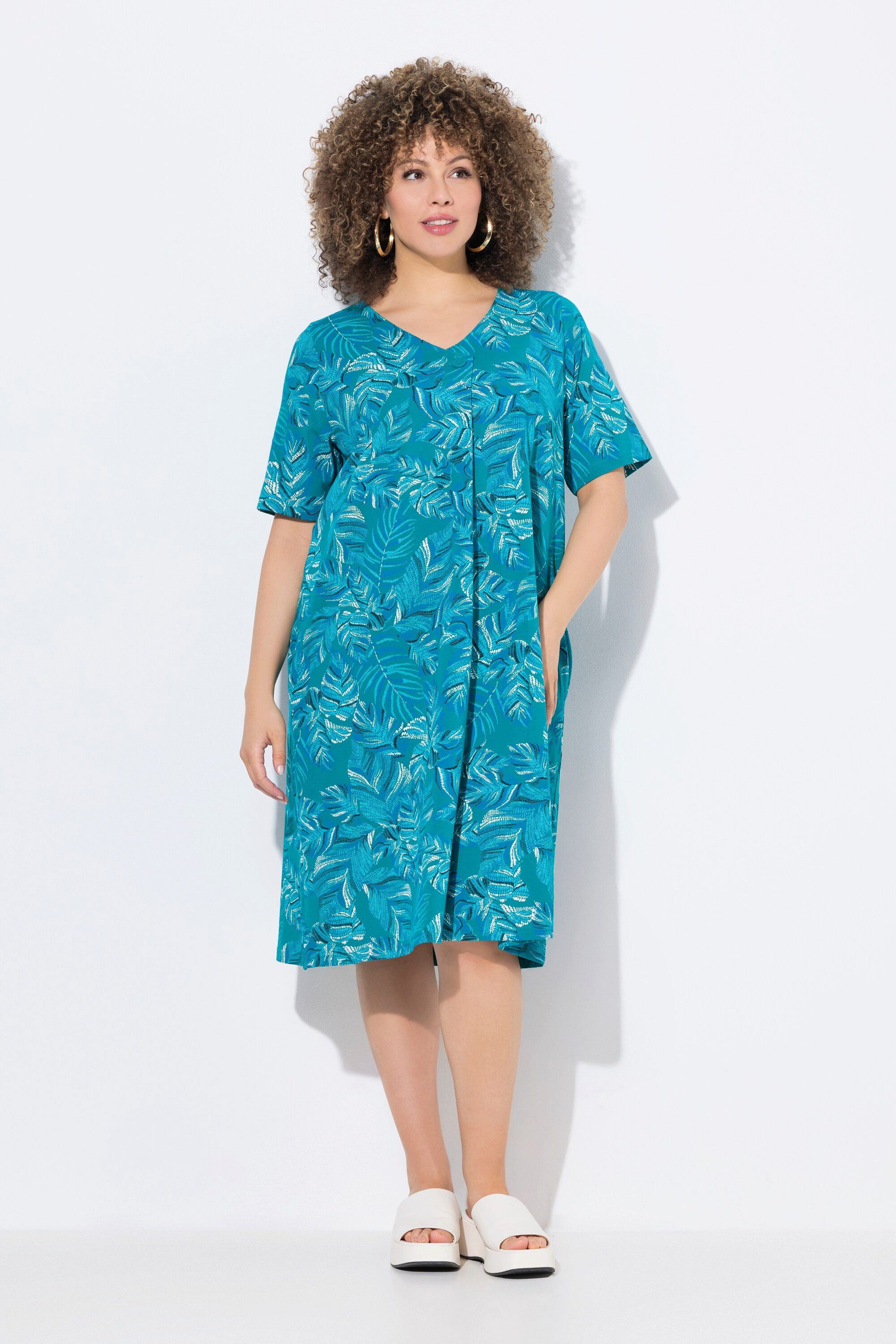 Ulla Popken Jerseykleid Jerseykleid Blätter A-Linie günstig online kaufen