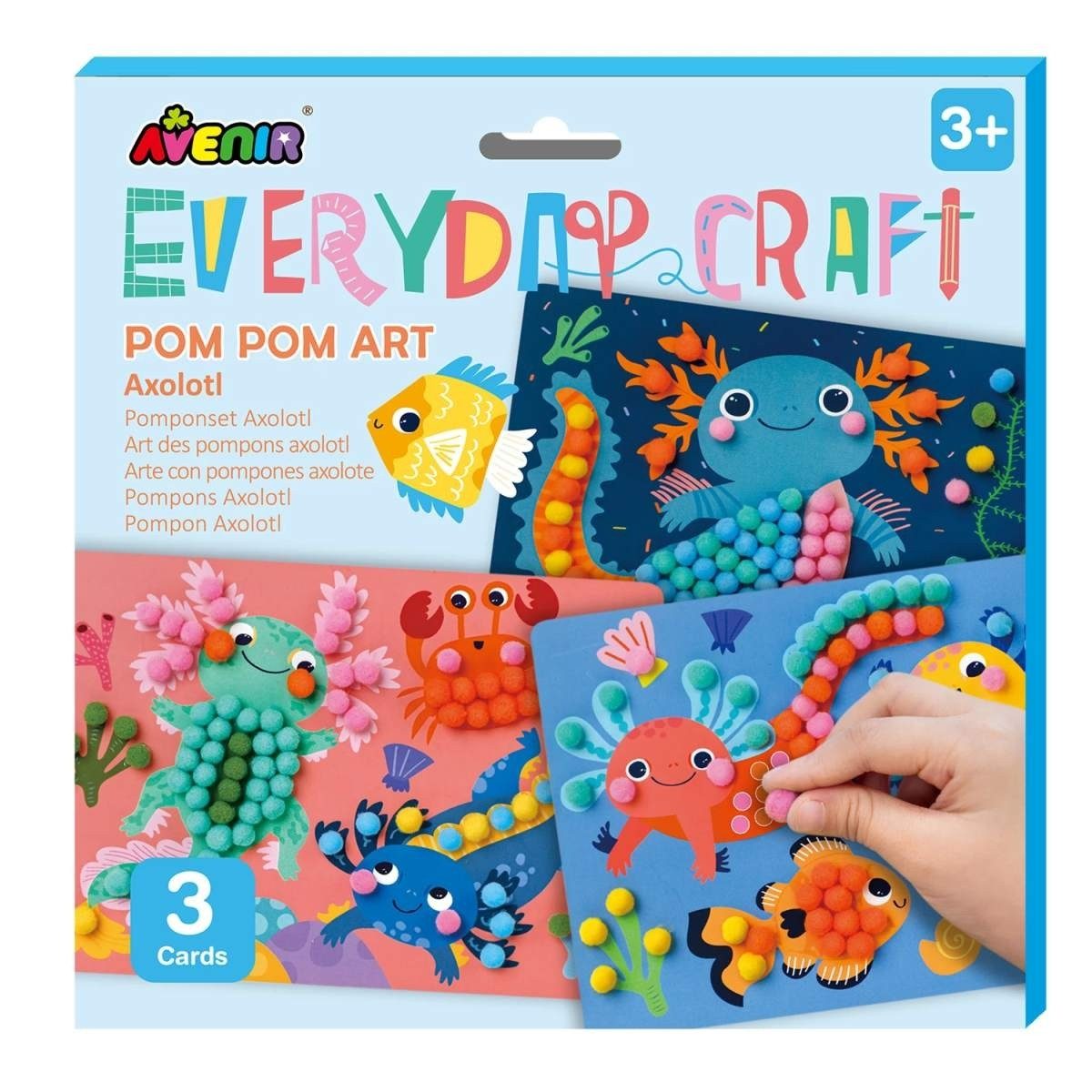 Avenir Kreativset Pompon Bastelset Axolotl Kinder ab 3 Jahren 300 Pompons DIY
