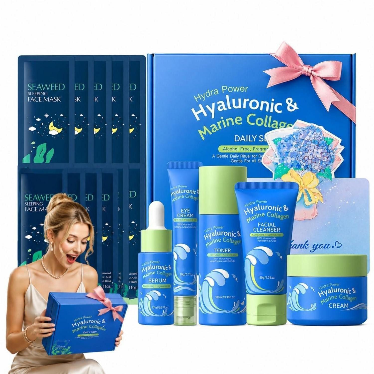 LuxusKollektion Pflege-Geschenkset Gesichtspflege Set Damen Kollagen Hyaluron