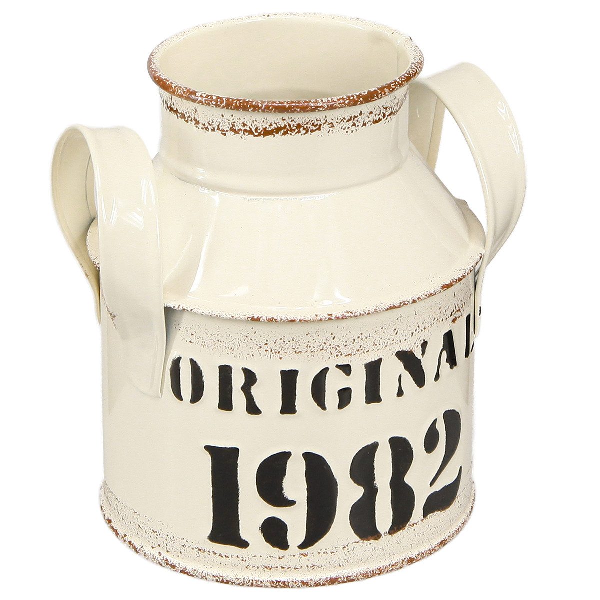 Übertopf Kanne Deko Vintage Metall Creme Rost 1982 2er Set