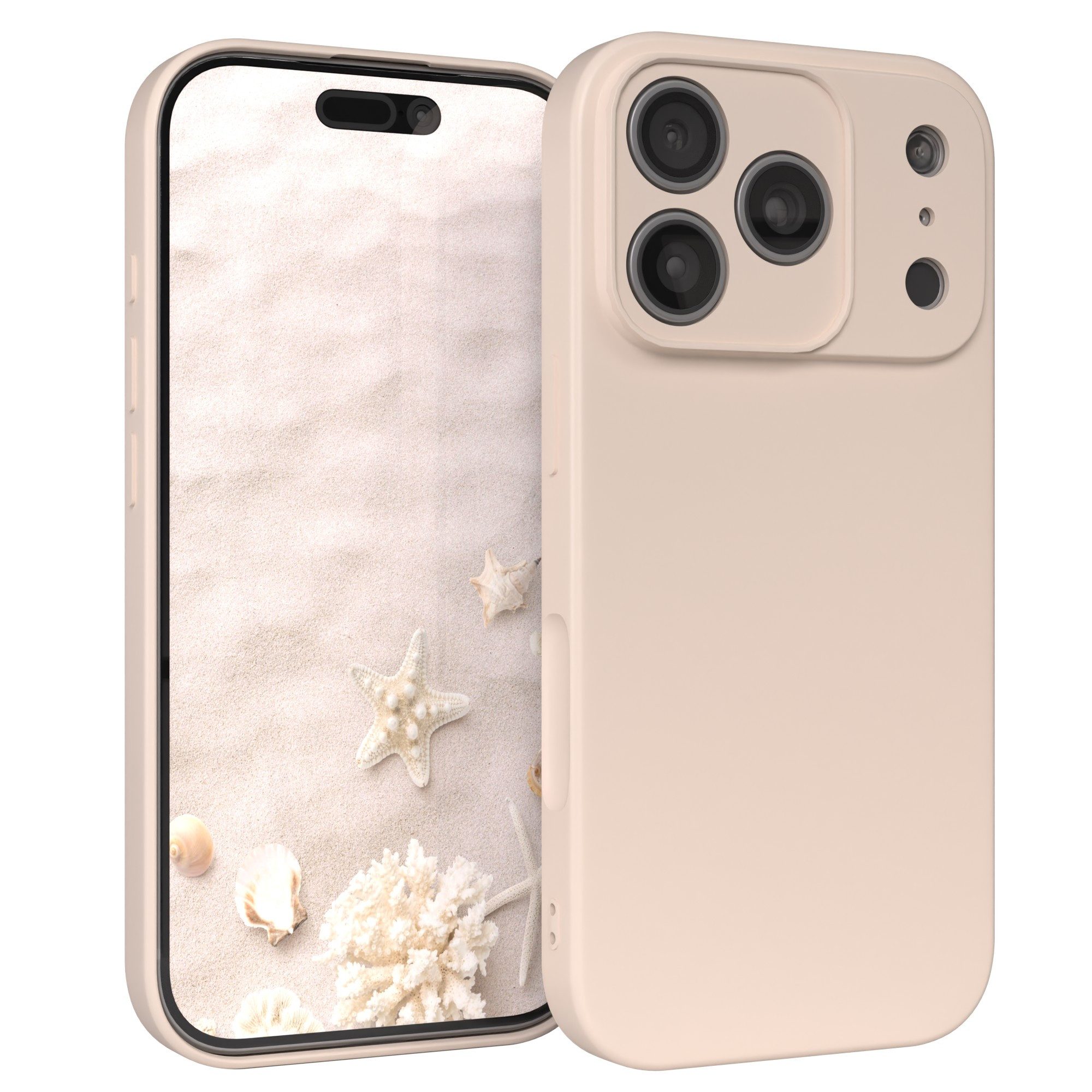 EAZY CASE Handyhülle für Apple iPhone 17 Pro Hülle Silikon 6,3 Zoll, Bumper Case Matt Slimcover Silikonschutzhülle elastisch Taupe / Beige