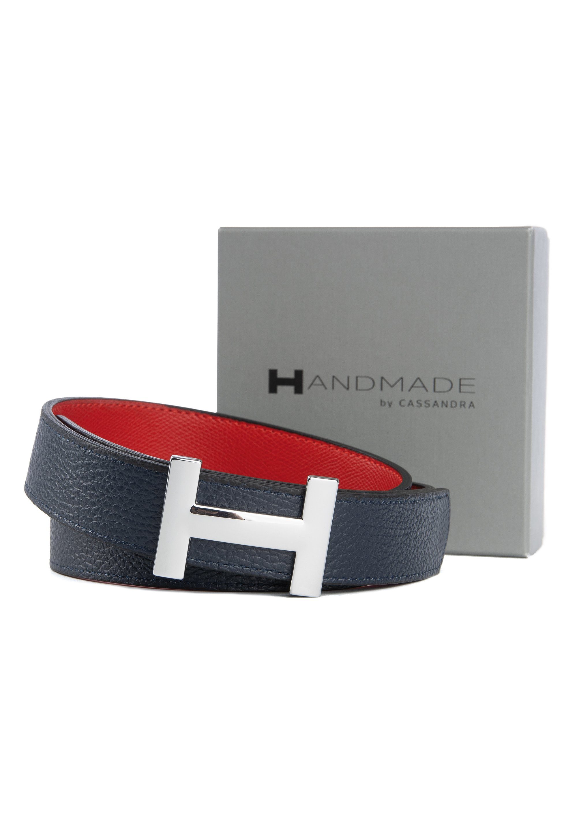 Handmade by CASSANDRA Wendegürtel "Two Sides" mit edler H-Schließe - ECHT LEDER Wendegürtel mit Geschenkbox