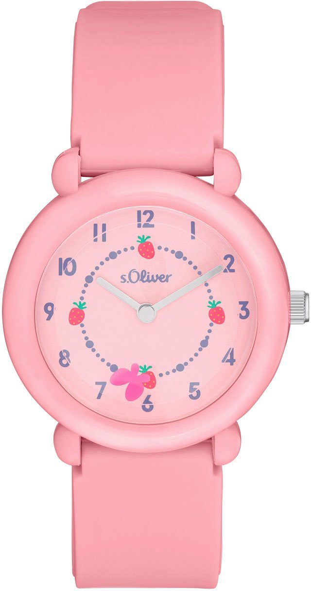 s.Oliver Quarzuhr 2036532, Armbanduhr, Kinderuhr, Mädchen, Erdbeeren, analog, Silikonarmband