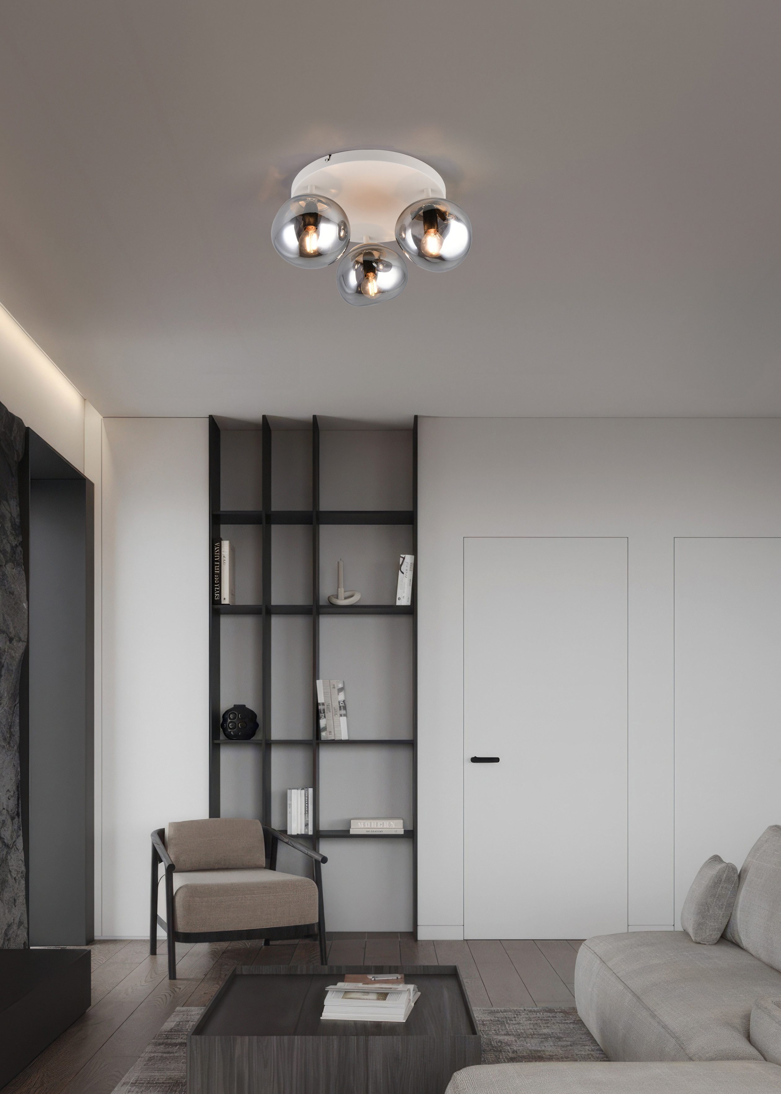 s.Oliver Deckenleuchte ANJELLA, Deckenlampe exkl. E14, in warm grey (beige) + smoke Glas, Leuchtmittel wechselbar, warmweiß - kaltweiß, mit mundgeblasenen Glasschirmen in rauchgrau, max 10W