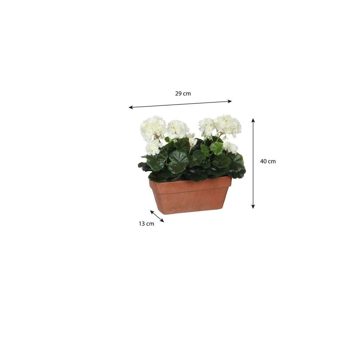 Kunstpflanze Mica Decorations Geranium weiss in Balkonkaste terra - l29xb13xh40cm, Mica Decorations, Höhe 40 cm