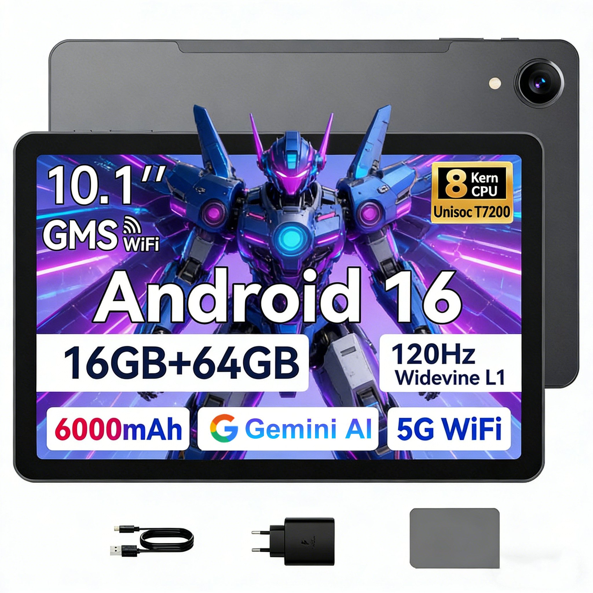 BNCF BPad 10 SE, Android16, 16(4+12)GB+64GB/128GB, Mit Schutzhülle, 5G WiFi Tablet (10.1", 64 GB, Android16, wifi, Unisoc T606(T7200), Zwei Stereolautsprecher, Gesichtserkennung)