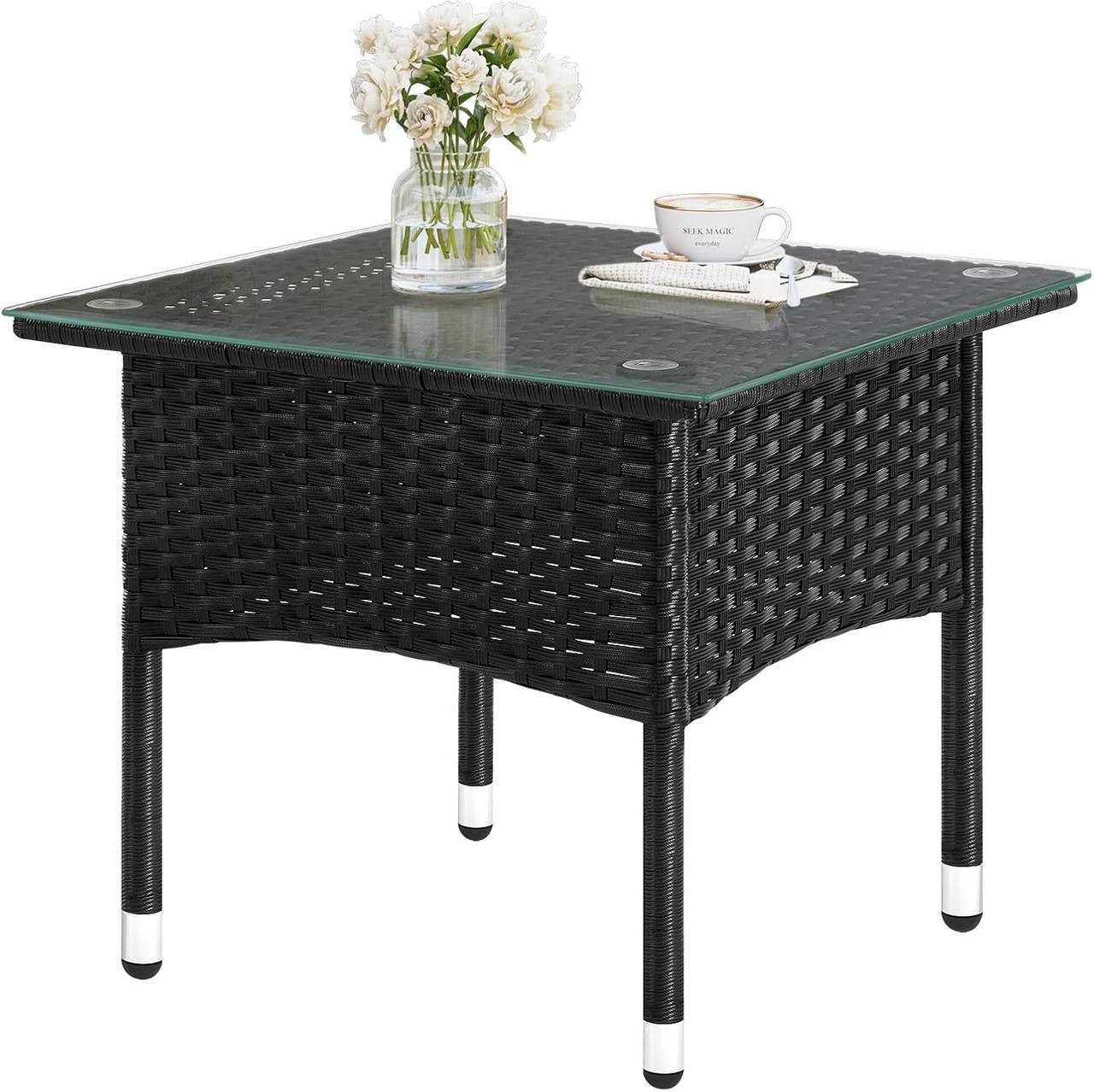 Woltu Beistelltisch (1-St), wetterfest, eckig, mit Glasplatte, für Balkon, günstig online kaufen