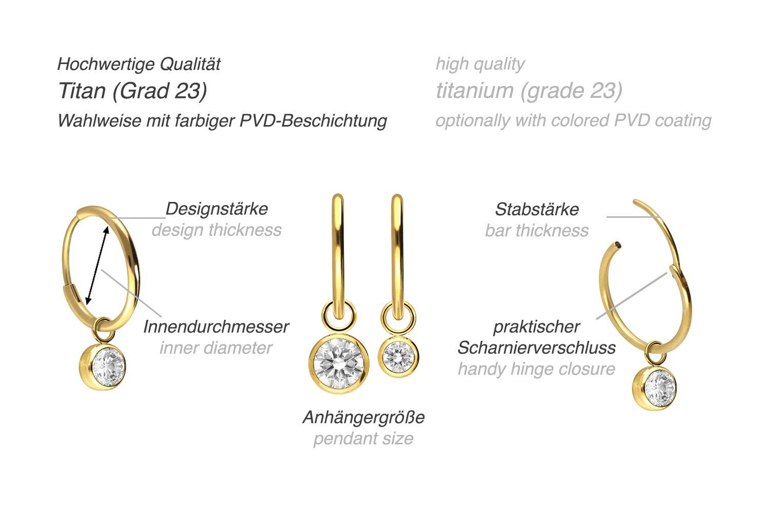 FILANGO Paar Creolen Titan Ohrclicker Creolen RUNDER KRISTALL (Creolen, 1-tlg)