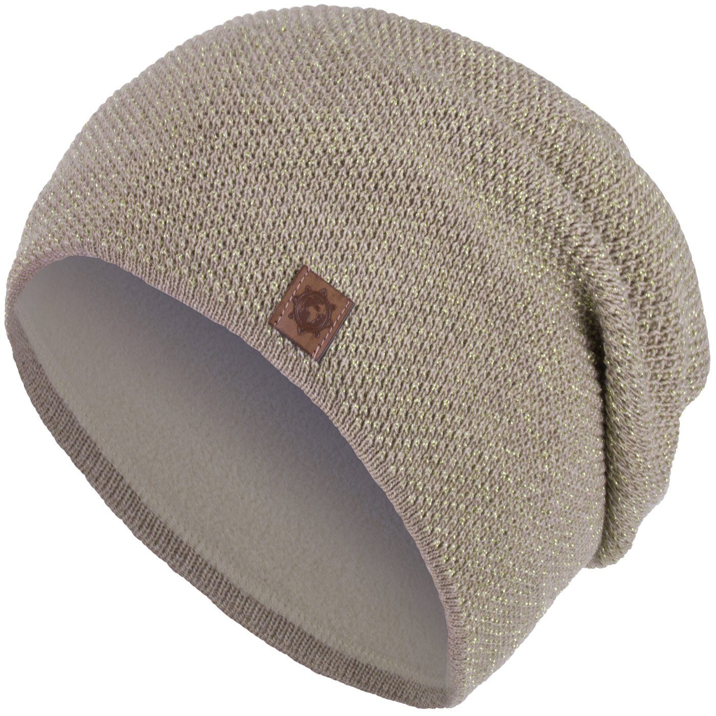 compagno Strickmütze (1-St) Damen Beanie Wintermütze Metallic-Garn gefüttert Fleecefutter