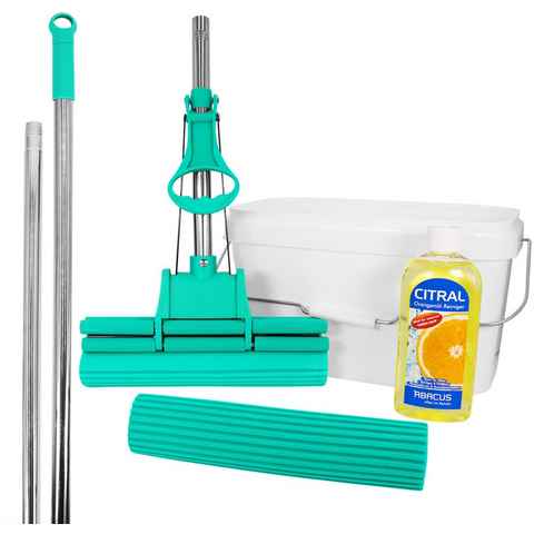 ABACUS Bodenwischer-Set GREEN MOP® (Set, 4-St), inkl. Ersatzschwamm, 10 l Eimer, 500 ml Orangenölreiniger