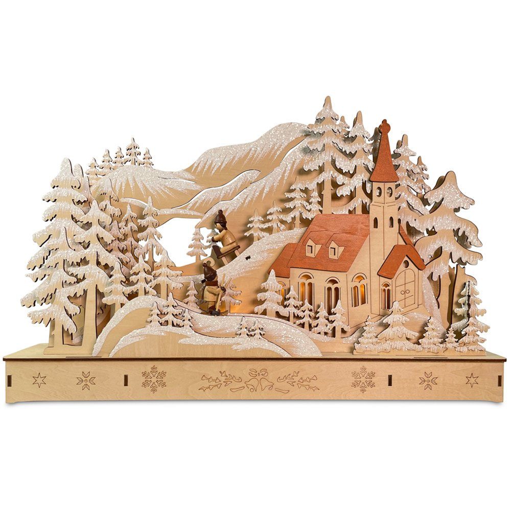 RIFFELMACHER & WEINBERGER Christbaumschmuck Schwibbogen 'Kirche mit Schlittenbahn' 44 x 29 cm