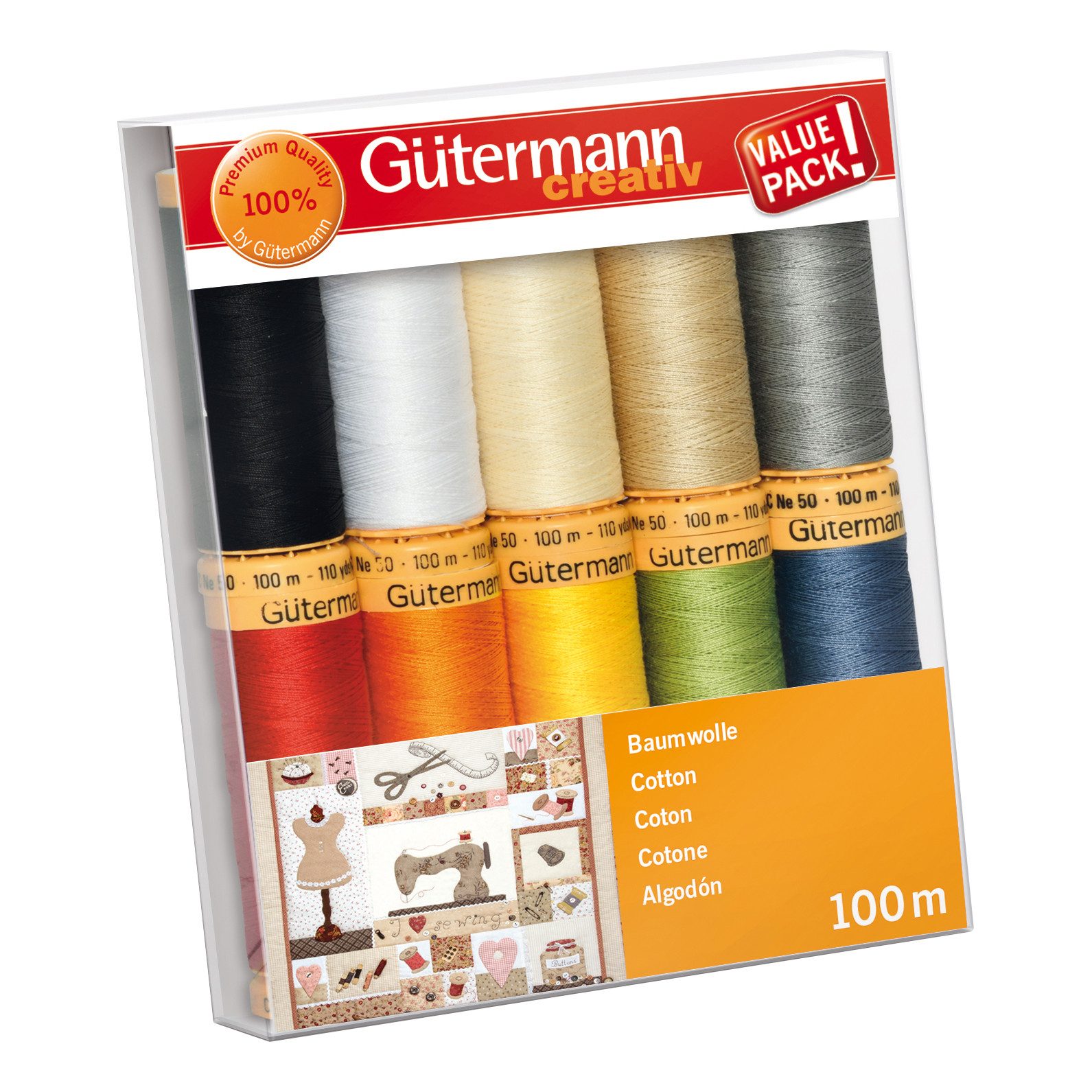 Gütermann Nähfaden-Set Baumwolle Nähgarn, 10 Spulen