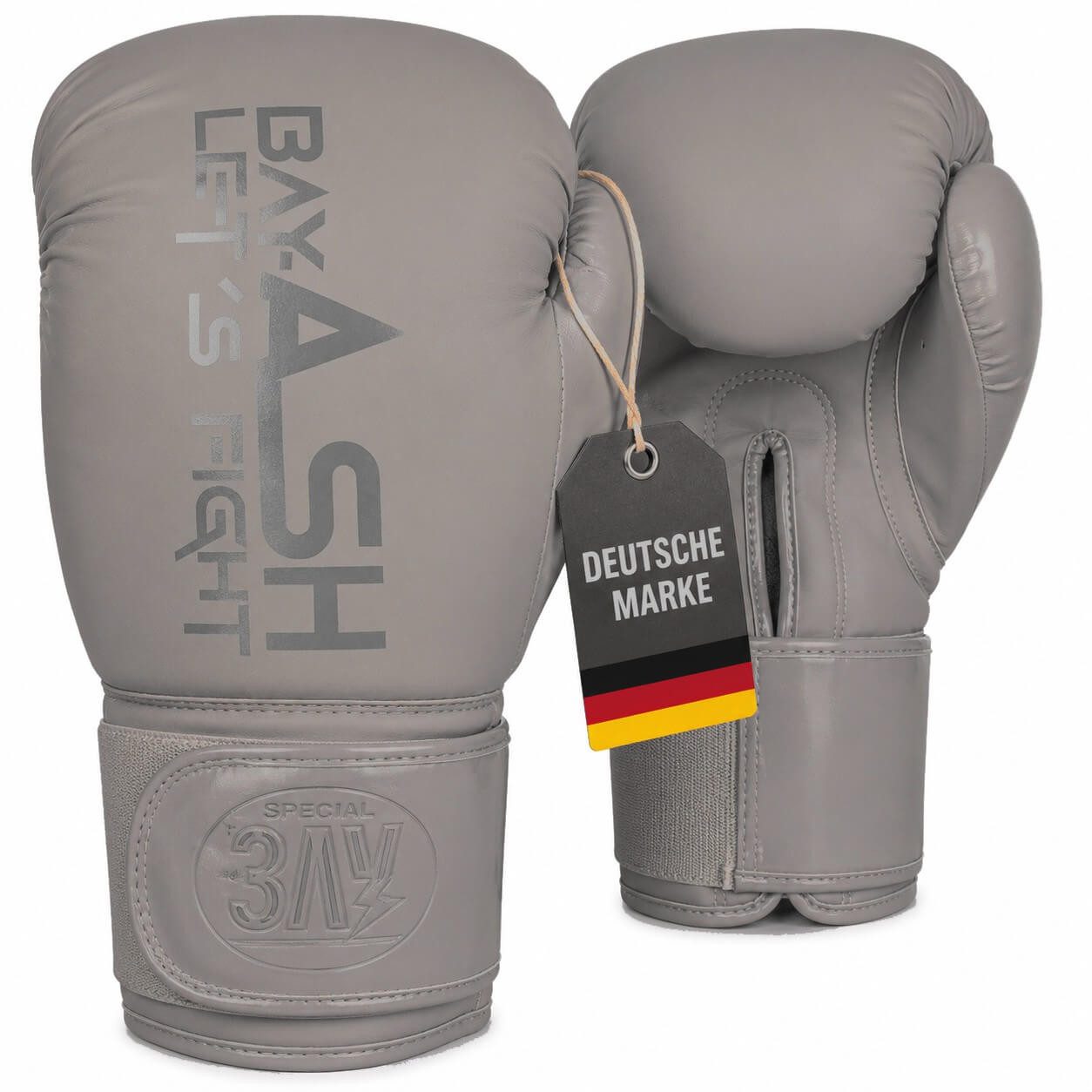 BAY-Sports Boxhandschuhe Boxhandschuhe ASH Sandgrau 8-16 Unzen für Boxen Kickboxen (Paar), Edles, mattes sandgraues Design, hochwertig robust 8-10-12-14-16 Unzen