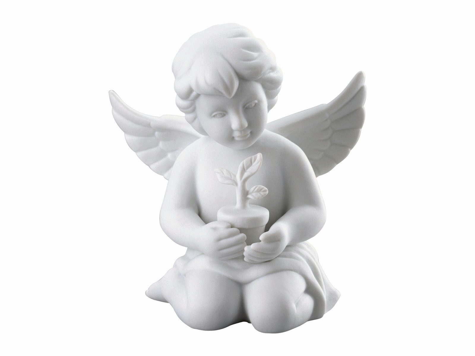 Rosenthal Dekofigur Engel mittel weiss matt mit Blumentopf 10cm, Figuren