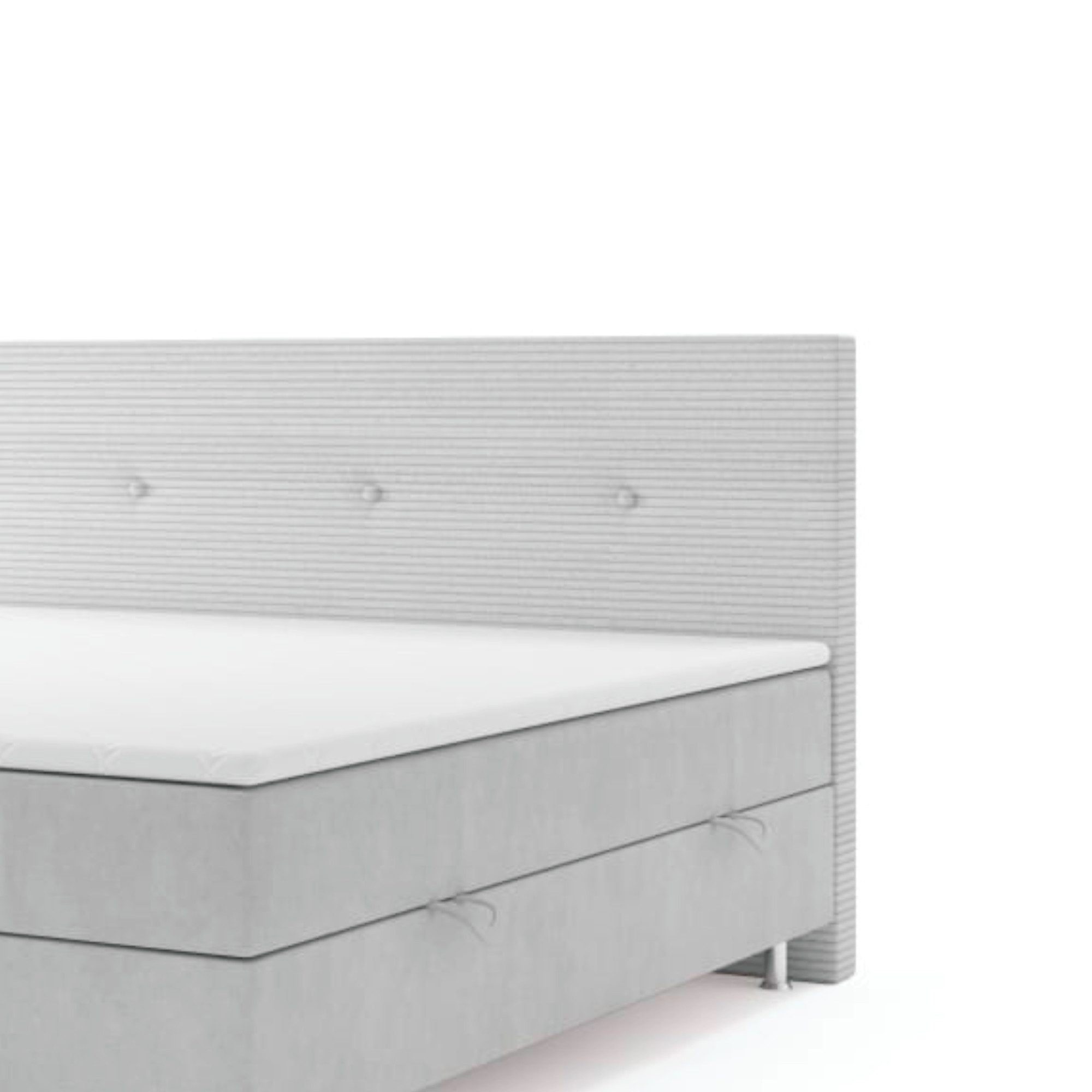 inter Boxspringbett Salvador Samtstoff mit Bonellfederkernmatratzen und Bettkasten (180x200 cm, Grau mit Bonellfederkernmatratzen und Bettkasten), Bonellfederkern-Komfort, gepolstertes Kopfteil, inklusive Matratzen
