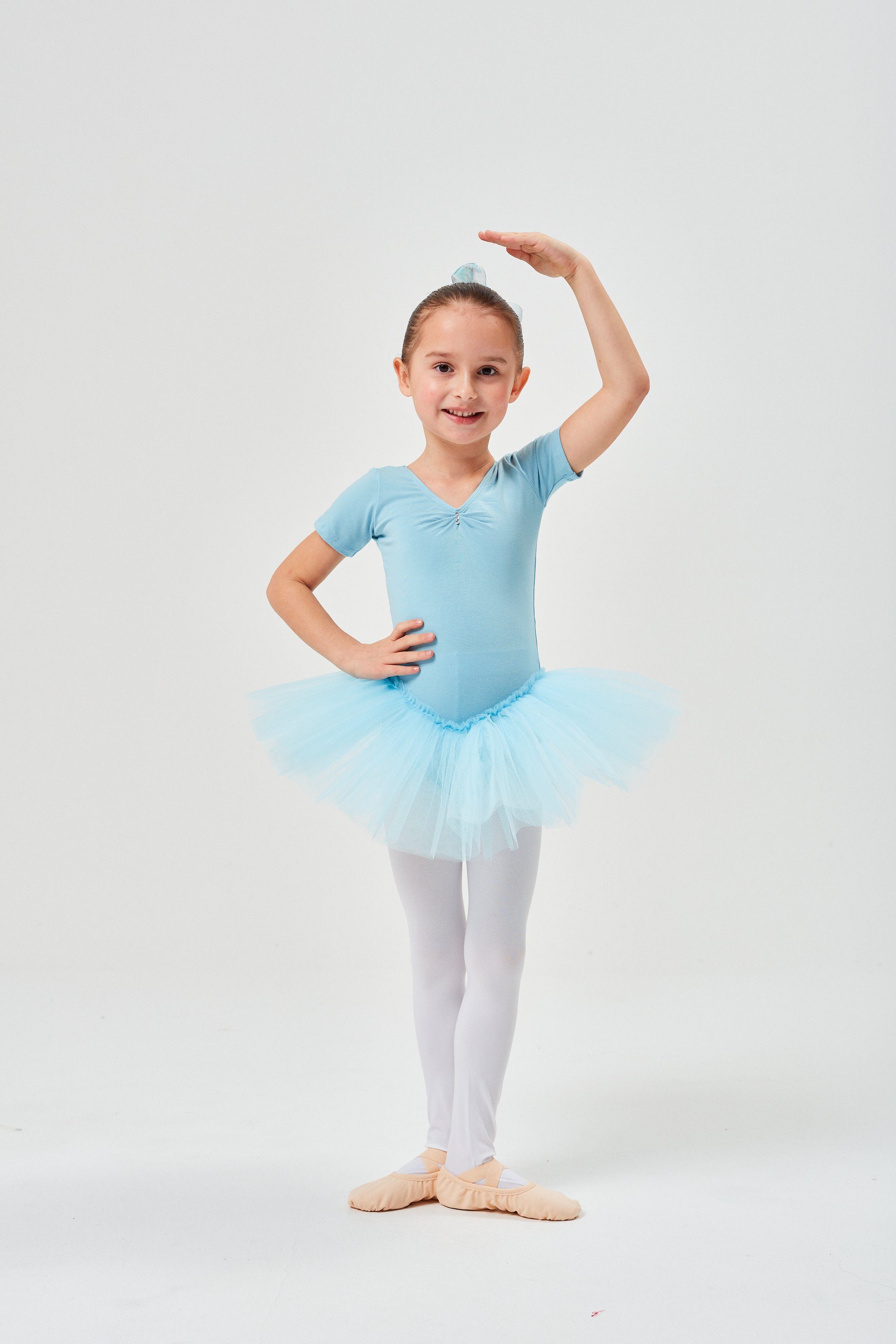 tanzmuster Tüllkleid Ballett Tutu Nele mit Glitzersteinen Kurzarm Ballettkleid aus weicher Baumwolle mit Tüllrock für Mädchen