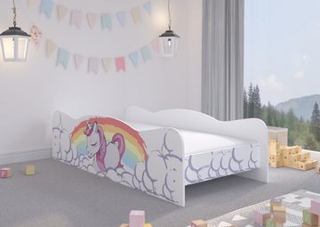 iGLOBAL Kinderbett Mädchenbett Jugendbett Einhorn 140 x 70 cm, Komplett-Set Bett mit Matratze und Lattenrost