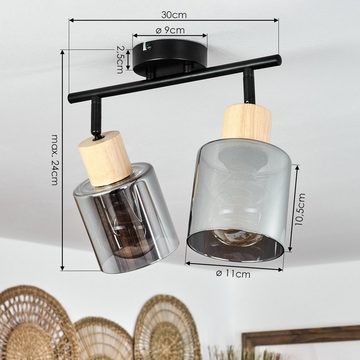 hofstein Deckenleuchte »Acereto« Deckenlampe aus Metall/Holz/Glas, Schwarz/Natur/Rauchfarben, ohne Leuchtmittel, vertsellbar, mit Schirmen Rauchglas, E27