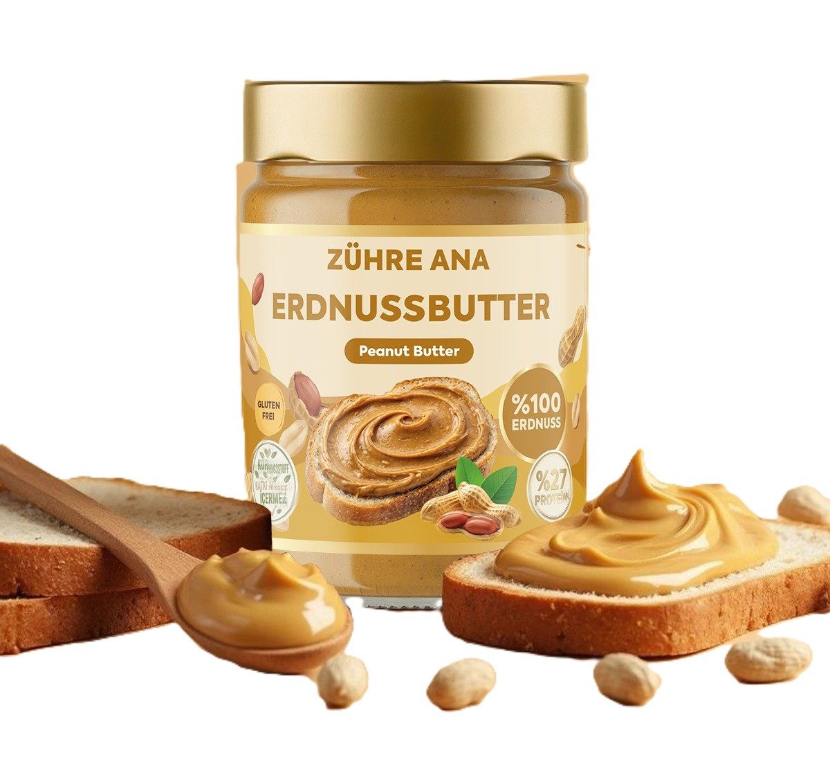 Zühre Ana® Nussaufstrich Erdnussbutter 315 g–100 % natürlich, ohne Zucker, cremig & vielseitig, 315 g, Natürliche, intensive Konsistenz und Aroma %100 Erdnuss