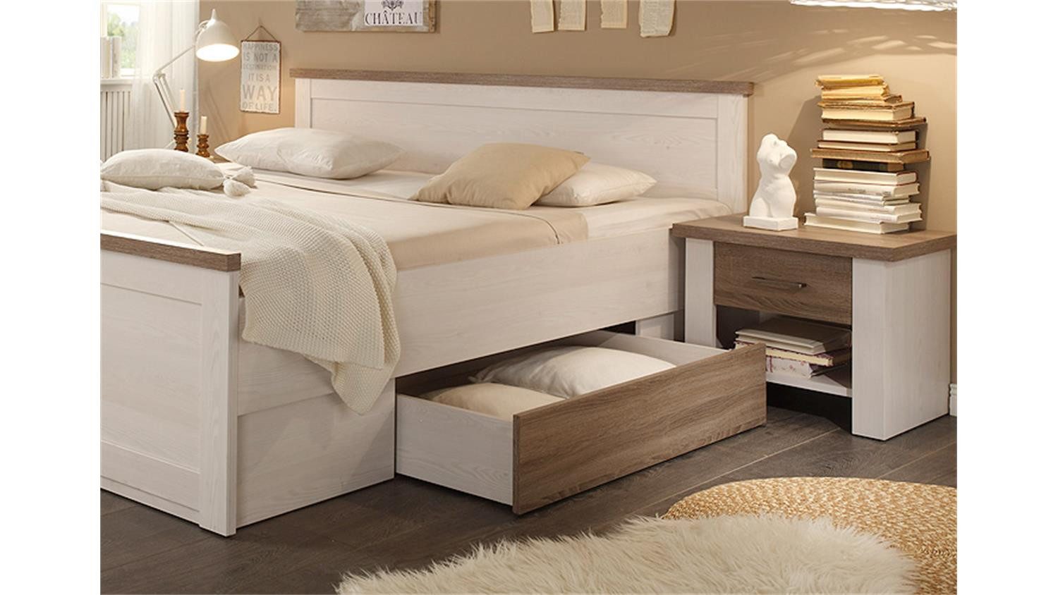 Bega Consult Schlafzimmer-Set Schlafzimmer Set Luca 4 teilig Pinie weiß und Trüffel, (4-tlg)