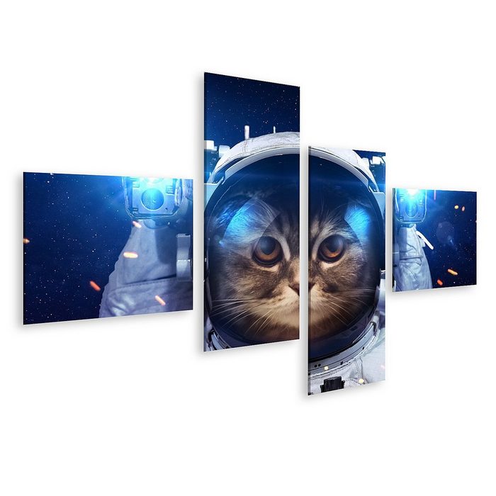 islandburner Leinwandbild Bild auf Leinwand Schöne Katze Im Weltraum 150x80cm 4-teilig
