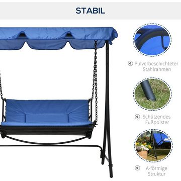 Outsunny Hollywoodschaukel Schwingliege Stahl Blau, 2-Sitzer, Bettfunktion, Set, 1 tlg., Gartenliege mit Dach für 2 Personen, L164 x B116 x H176cm